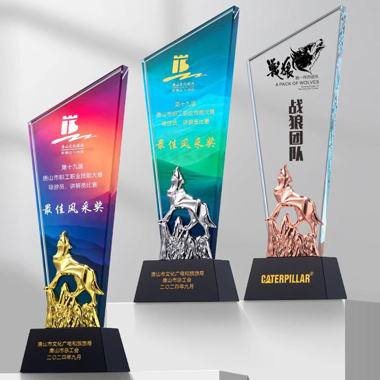 Custom Metal + Cr- ystal Trophy Award - Model #090