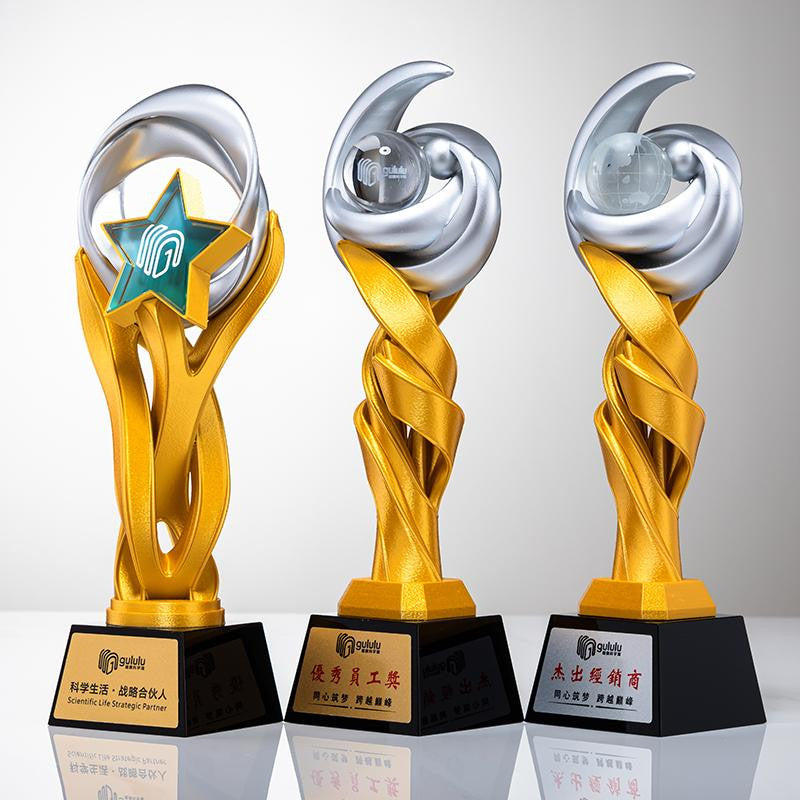 Custom Resin + Cry- stal + Aluminum Sheet Trophy Award - Model #140