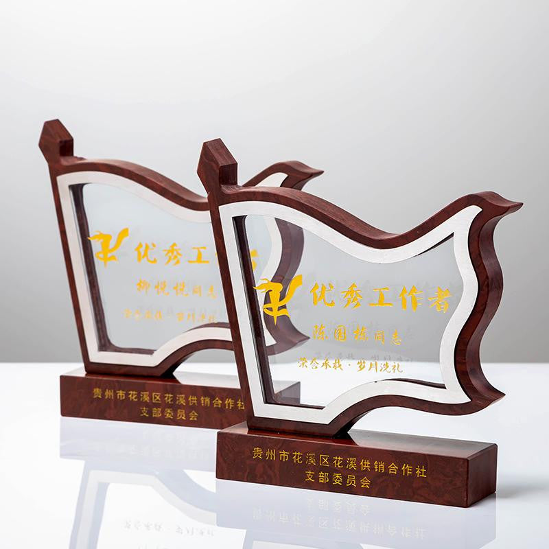 Custom Marble + Crys- tal + Aluminum Sheet Trophy Award - Model #204