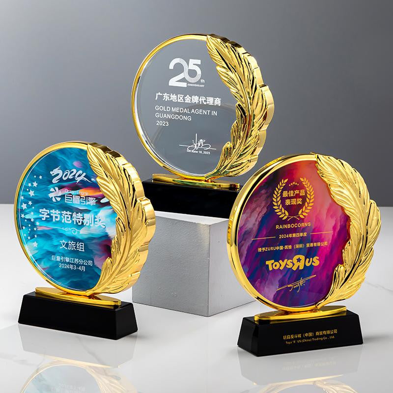 Custom Metal + Cry- stal Trophy Award - Model #022