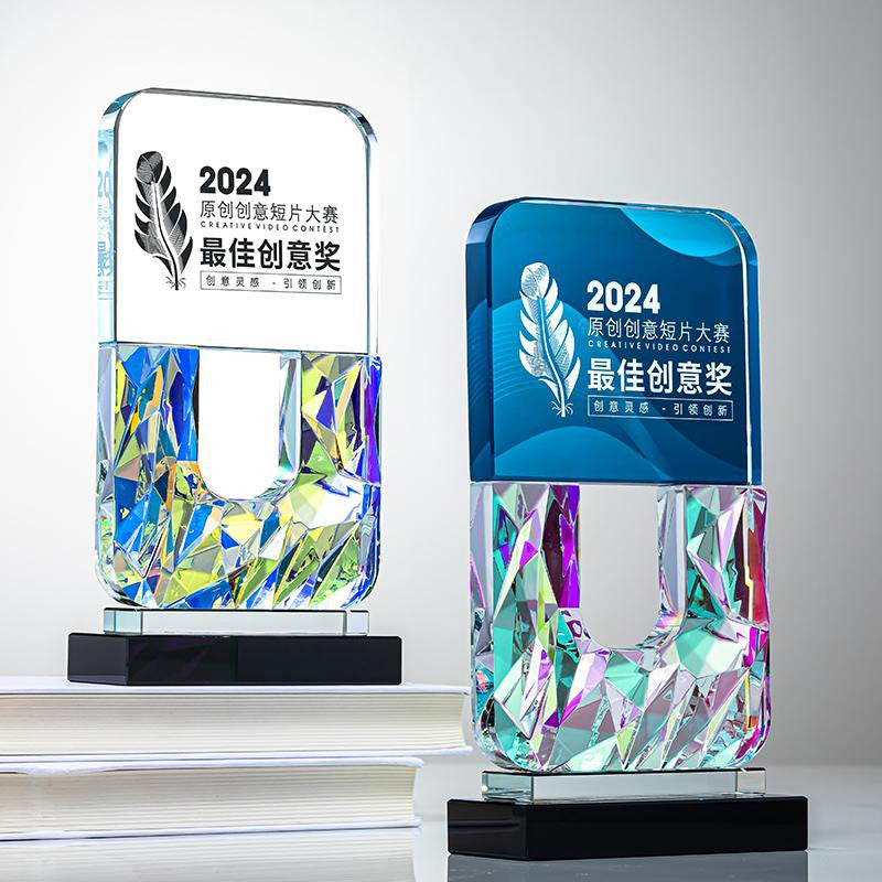 Custom Crystal + Black Crystal Trophy Award - Model #005