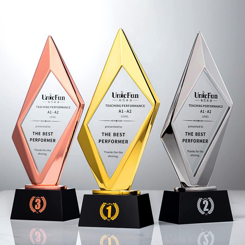 Custom Metal + Bl- ack Crystal Trophy Award - Model #061