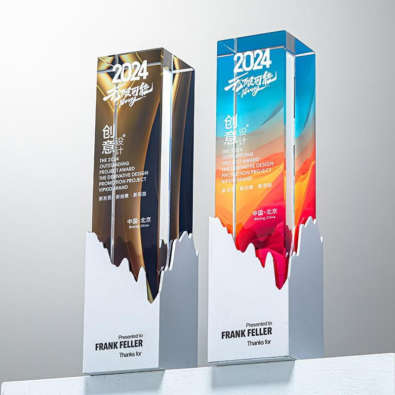 Custom Crystal + Metal Trophy Award - Model #055