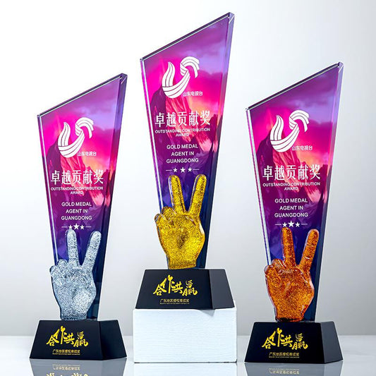 Actual Product Sample - Custom Crystal + Resin Trophy Award - Model #084 (PJH-084)
