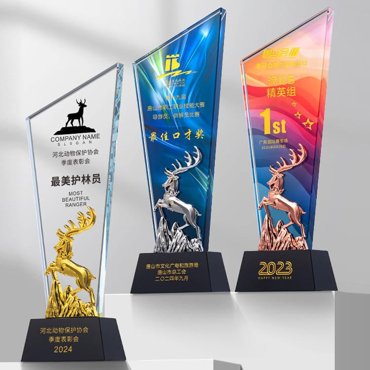 Custom Metal + Cr- ystal Trophy Award - Model #091