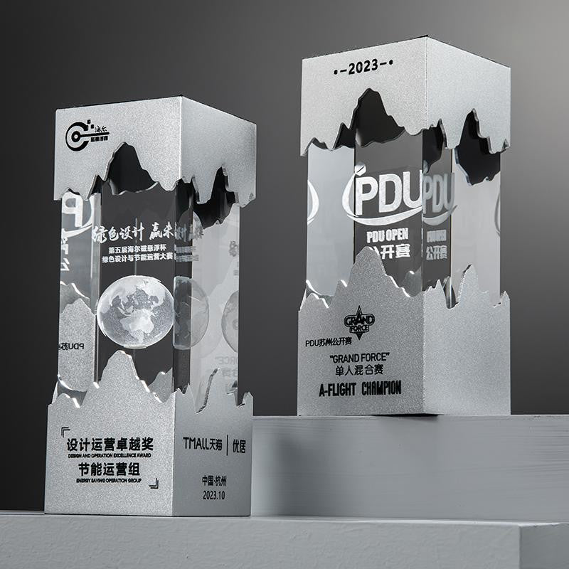 Custom Metal + Crystal Trophy Award - Model #099