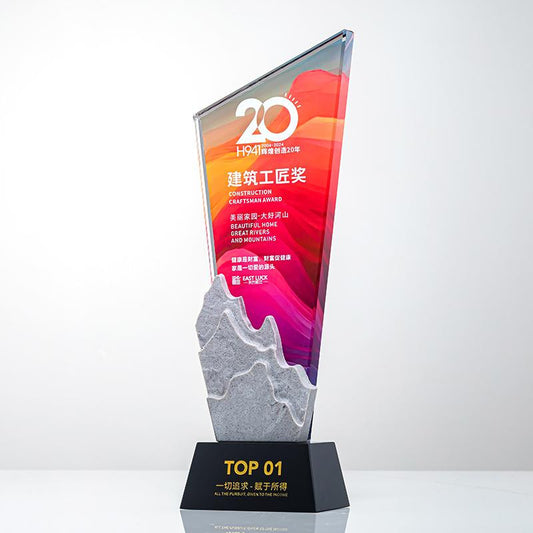 Actual Product Sample - Custom Crystal + Marble Trophy Award - Model #114 (PJH-114)