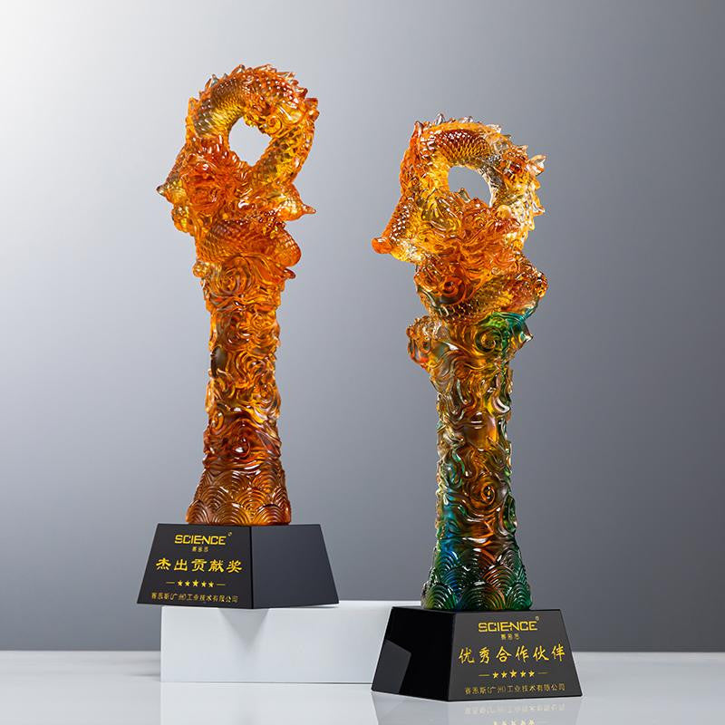Custom Traditional glazed glass + crystal Trophy Award - Model #123