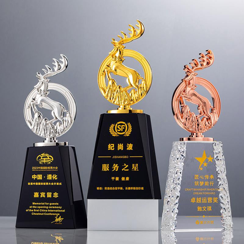Custom Metal + Cr- ystal Trophy Award - Model #127
