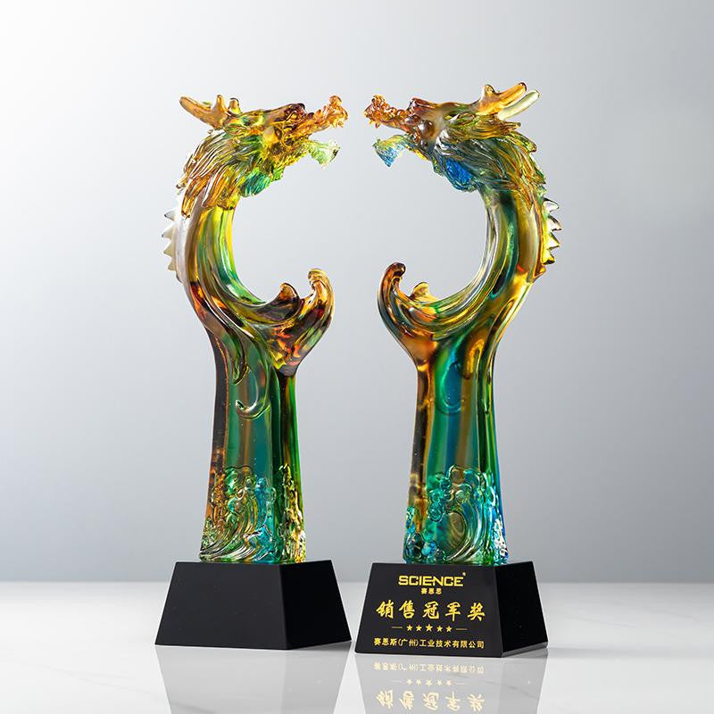 Custom Ancient-style glazed tile + black crystal Trophy Award - Model #122