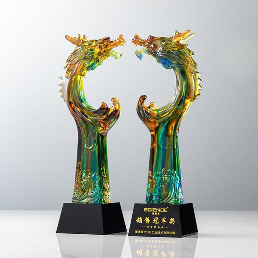 Custom Ancient-style glazed tile + black crystal Trophy Award - Model #122