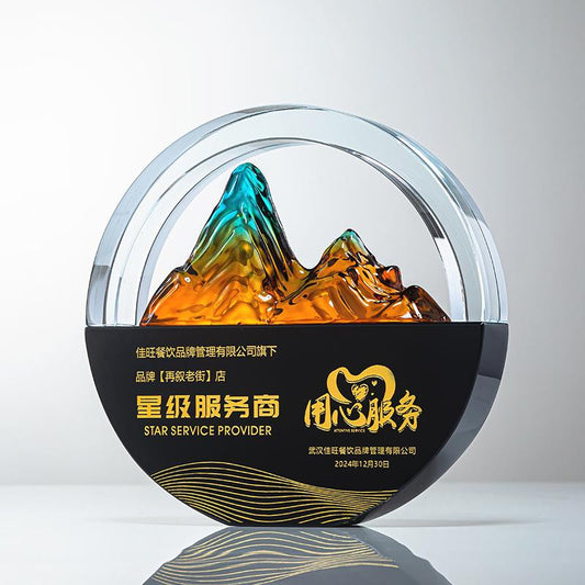 Actual Product Sample - Custom Crystal + Black Crystal Trophy Award - Model #150 (PJH-150)