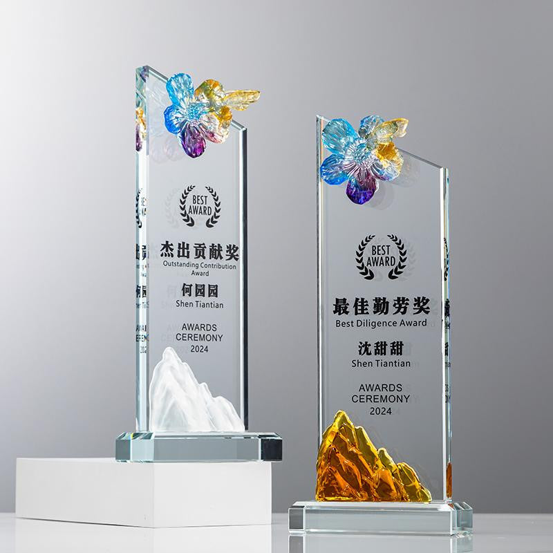 Custom Traditional glazed glass + crystal Trophy Award - Model #163