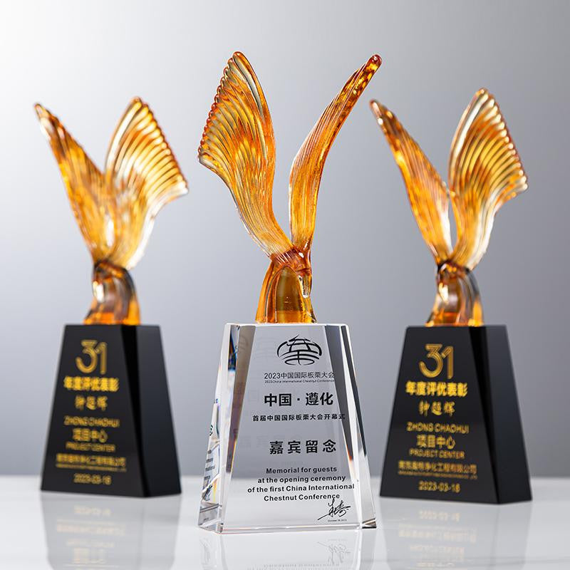 Custom Traditional glazed glass + crystal Trophy Award - Model #157