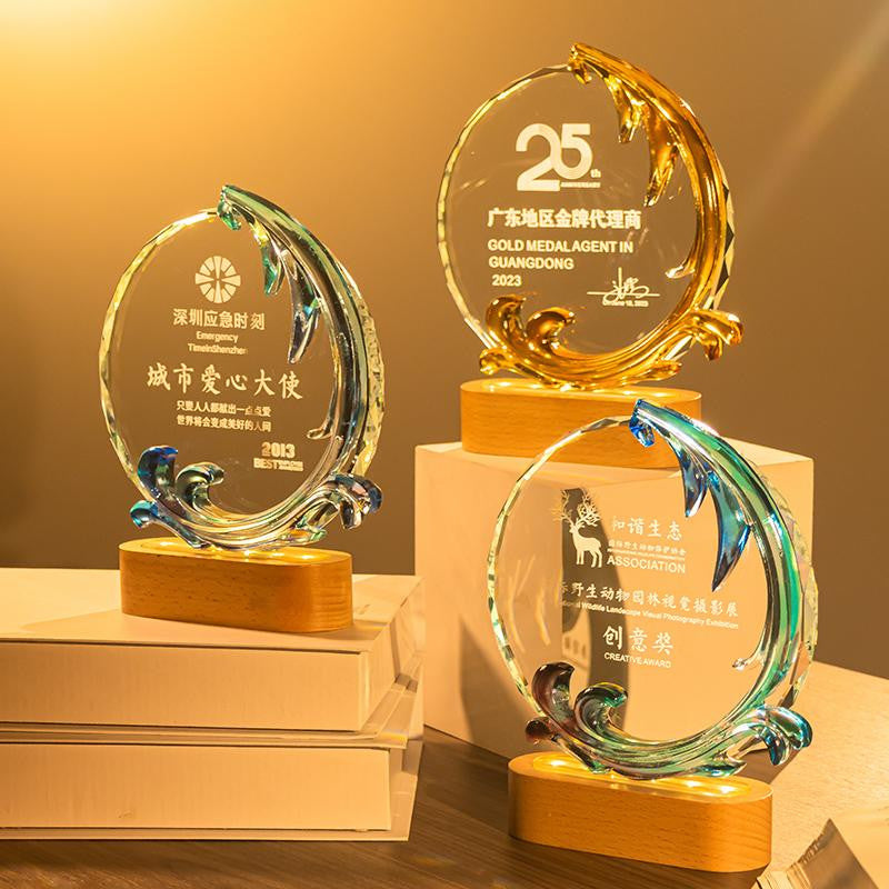 Custom Traditional glazed glass + crystal Trophy Award - Model #175