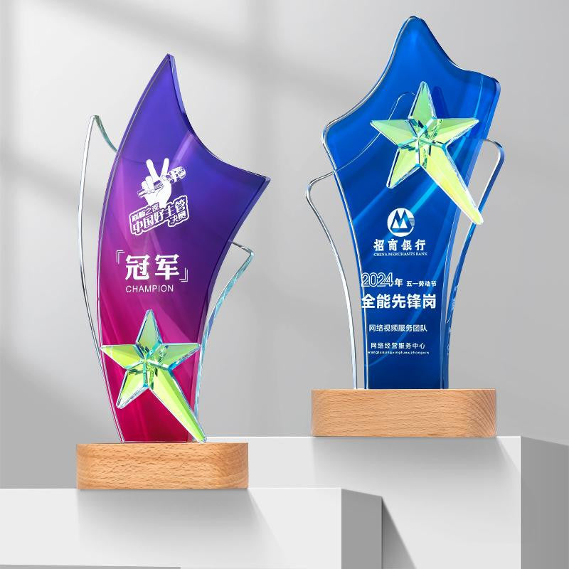 Custom Crystal + Beech Trophy Award - Model #187