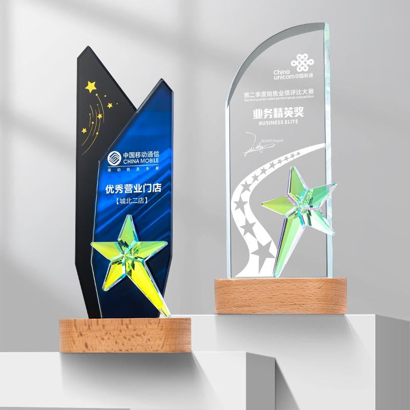 Custom Crystal + Beech Trophy Award - Model #186