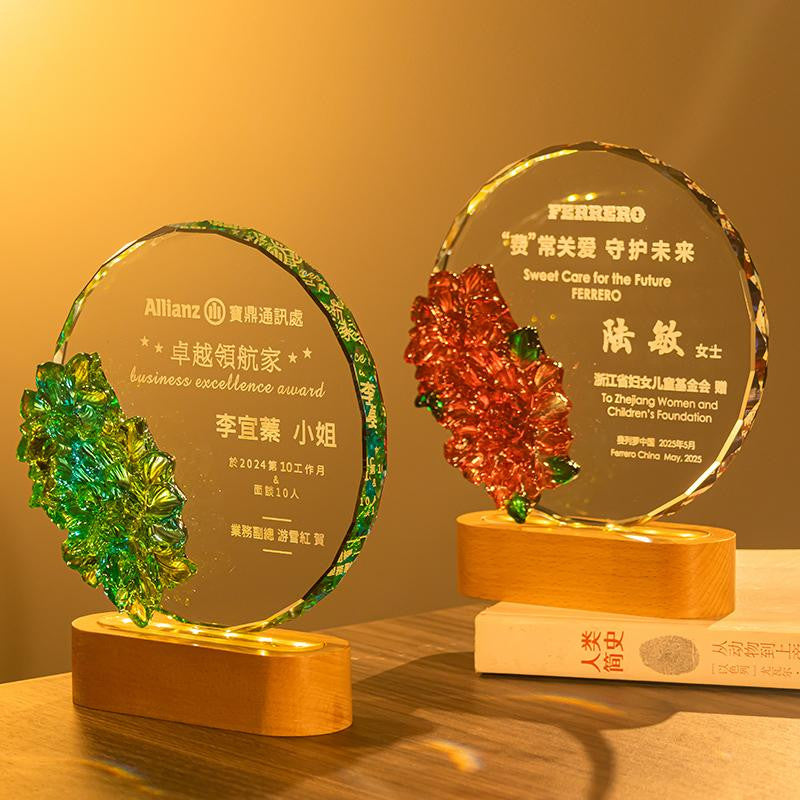 Custom Traditional glazed glass + crystal Trophy Award - Model #174