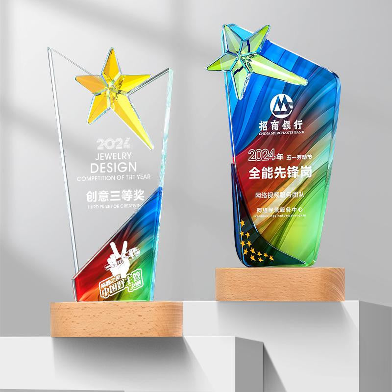 Custom Crystal + Beech Trophy Award - Model #185