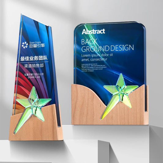 Actual Product Sample - Custom Crystal + Beech Trophy Award - Model #183 (PJH-183)