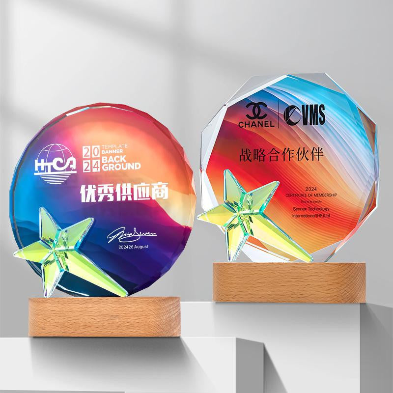 Custom Crystal + Beech Trophy Award - Model #180