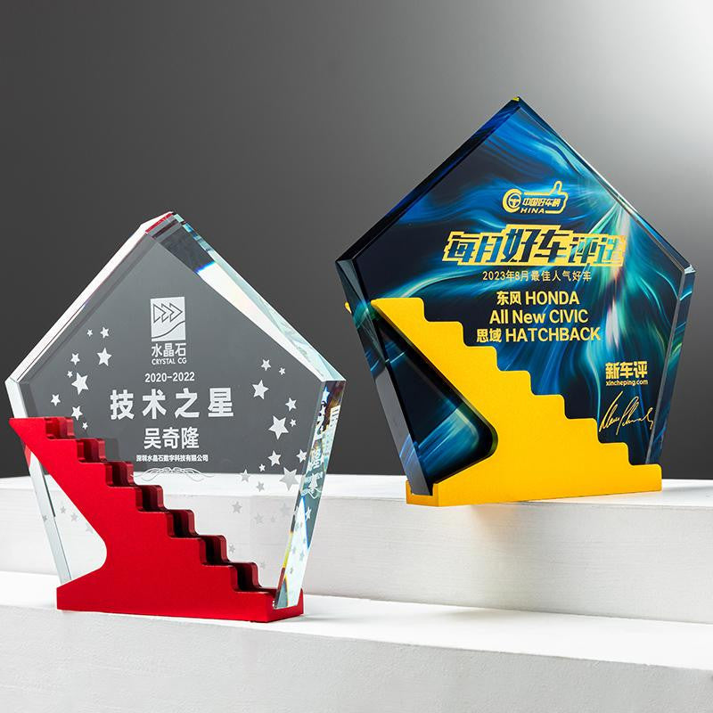 Custom Crystal + Metal Crystal + Metal Crystal + Metal Trophy Award - Model #020