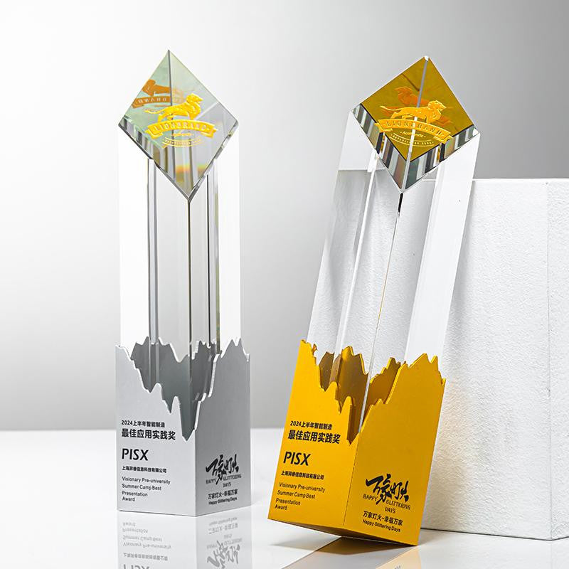 Custom Crystal + Metal Trophy Award - Model #056
