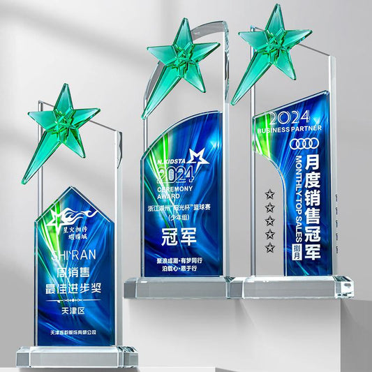 Actual Product Sample - Custom Crystal + Acrylic Trophy Award - Model #049 (PJH-049)